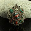 Fine Quality Silver with Turquoise Coral Stones Ashtamangala Ghau Gau Prayer Box Pendant from Patan, Nepal