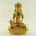 Finely Hand Carved 10" Crowned Medicine Buddha Gold Gilded Face Painted Copper Statue Patan, Nepal