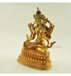 Fine Quality Hand Carved 9.5" White Tara / Dolkar Antiquated Gold Gilded Copper Statue From Patan, Nepal