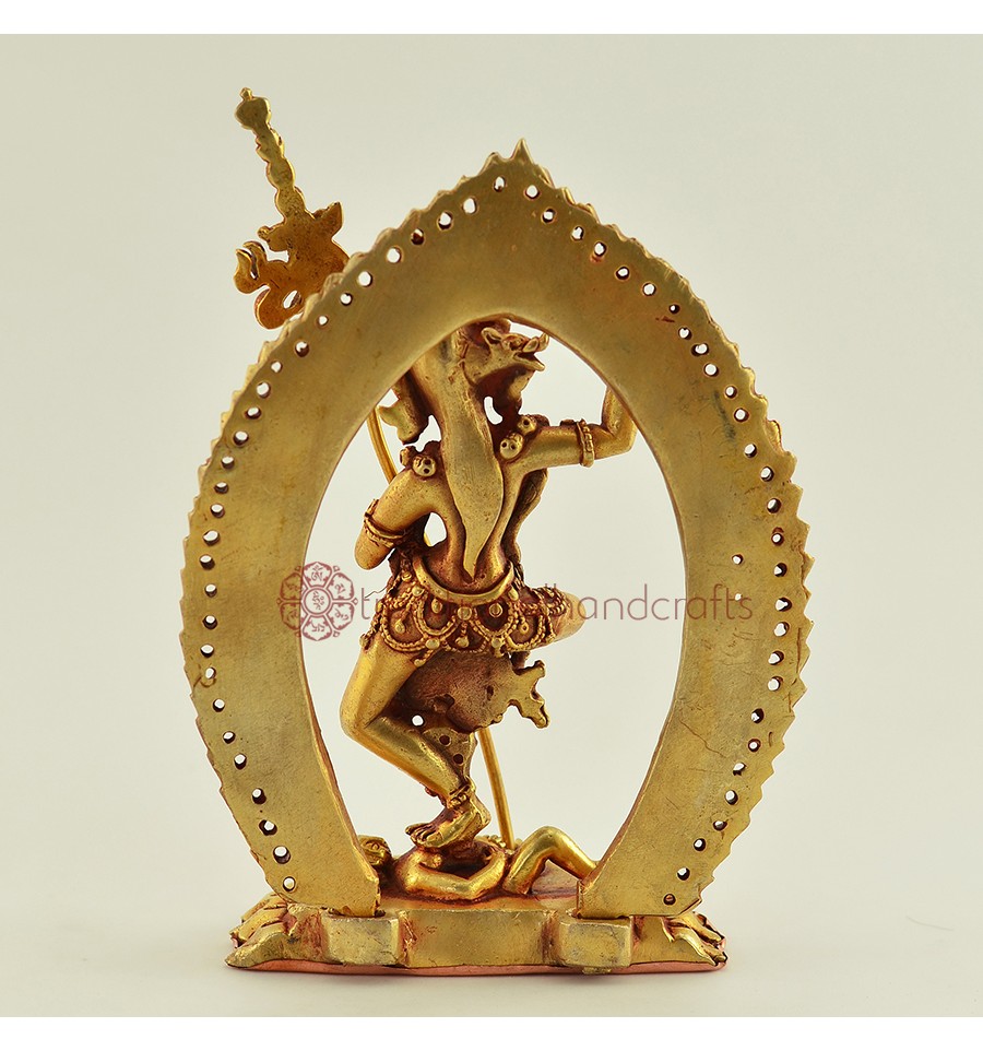 5.5 Troma Nagmo Statue is made from copper-alloy and then electroplated  with 24kt gold and is made by machine.