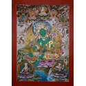 Fine Quality 54" x 39.25" Green Tara / Dolma Tibetan Buddhist Thangka/Thanka Painting from Patan, Nepal