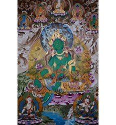 Fine Quality 54" x 39.25" Green Tara / Dolma Tibetan Buddhist Thangka/Thanka Painting from Patan, Nepal
