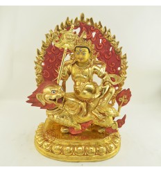 Fine Quality Hand Made 14" Lion(Yellow) Dzambhala Statue  From Patan, Nepal.