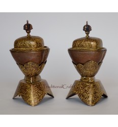 Finely Hand Carved Copper Alloy Plated 7.5" Tibetan Buddhist Kapala Set from Patan, Nepal