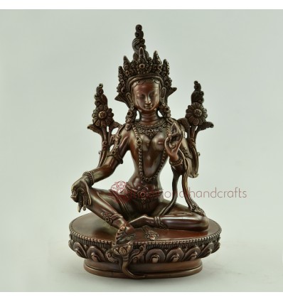 Green Tara Statue: 7.25" Oxidized Green Tara Dolma Statue from Patan, Nepal