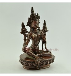 Green Tara Statue: 7.25" Oxidized Green Tara Dolma Statue from Patan, Nepal