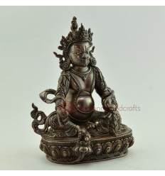 Hand Carved 6.75" Yellow Dzambhala Kubera Copper Statue From Patan, Nepal