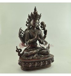 Finely Hand Made 14.5" Chenrezig Oxidized Copper Alloy Statue Patan, Nepal