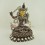 Hand Carved 13.25" Manjushri Jampelyang Silver Plated Oxidized Copper Alloy with Gold Face Painted