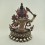 Hand Carved 13.25" Manjushri Jampelyang Silver Plated Oxidized Copper Alloy with Gold Face Painted