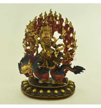 12" Dragon White Dzambhala Oxidized Copper Alloy Statue Hand Carved from Patan, Nepal