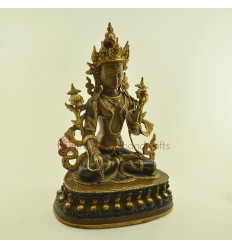 Fine Quality 14.5" White Tara / Dolkar Oxidized Copper Alloy with 24 Karat Gold Gilding Statue Patan