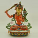 Fine Quality  24 Karat Gold Gilded and Hand Painted 14" Manjushri / Jambiyang Statue