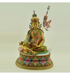 Hand Carved Beautilfully Painted 15" Guru Rinpoche Copper Statue Patan, Nepal