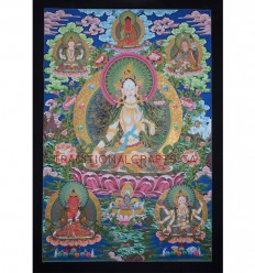 32.75" x 22.75" White Tara Thangka Painting