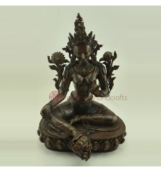  Green Tara Statue 18" Lost Wax Method, Oxidized Copper Alloy  Green Tara Dolma Statue from Patan, Nepal