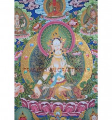 32.75" x 22.75" White Tara Thangka Painting