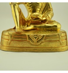 Gold Gilded Hand Carved 10.5" Guru Milarepa Copper Statue from Patan Nepal