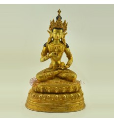 Hand Carved Painted 13.5" Vajrasattava / Dorjesempa Gold Gilded Copper Statue