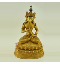 Hand Carved Painted 13.5" Vajrasattava / Dorjesempa Gold Gilded Copper Statue