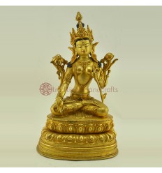 Fine Quality Hand Carved Painted 14" White Tara / Dolkar  Gold Gilded Copper Statue