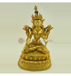 Fine Quality Hand Carved Painted 14" White Tara / Dolkar  Gold Gilded Copper Statue