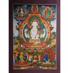  33.5" x 24" Chenrezig Thangka Painting