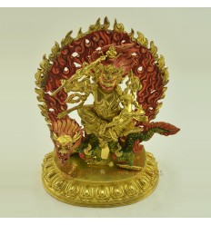 Hand Carved Face Painted 10" Dragon (White) Dzambhala Copper Statue Gold Gilded Patan
