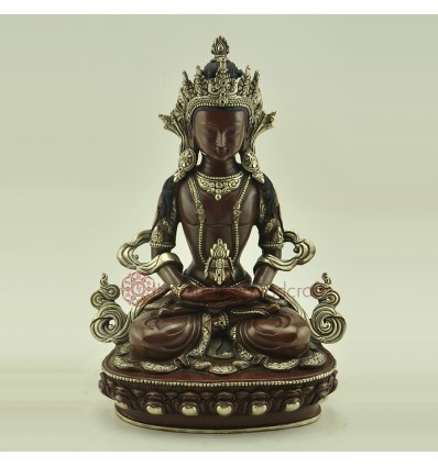 Fine Hand Carved Oxidized Copper 9.75" Aparmita / Amitayus / Tsepame  Statue From Patan, Nepal