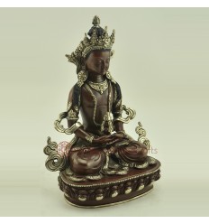 Fine Hand Carved Oxidized Copper 9.75" Aparmita / Amitayus / Tsepame  Statue From Patan, Nepal