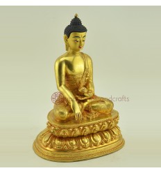 9.25" Shakyamuni Buddha / Tomba Gold Gilded Face Painted Copper Statue From Patan Nepal