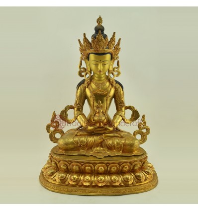 Hand Carved Gold Face Painted 19" Aparmita / Amitayus / Tsepame Copper with Gold Gilded Statue Patan