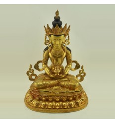 Hand Carved Gold Face Painted 19" Aparmita / Amitayus / Tsepame Copper with Gold Gilded Statue Patan