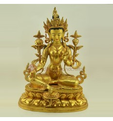 Fine Quality Gold Face Painted 19.5" Green Tara / Drolma  Copper Alloy  Gold Gilded Statue Patan