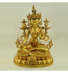 Fine Quality Gold Face Painted 19.5" Green Tara / Drolma  Copper Alloy  Gold Gilded Statue Patan