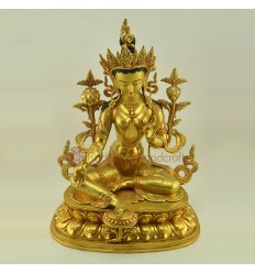 Fine Quality Gold Face Painted 19.5" Green Tara / Drolma  Copper Alloy  Gold Gilded Statue Patan