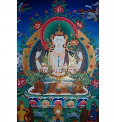 34.5" x 24.5" Chenrezig  Thankga Painting