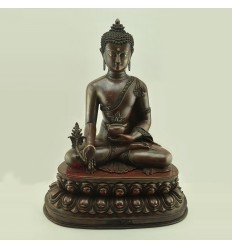 Oxidized Copper Alloy with silver eyes and tika 21.5" Medicine Buddha / Menla Statue from Patan, Nepal