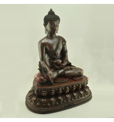 Oxidized Copper Alloy with silver eyes and tika 21.5" Medicine Buddha / Menla Statue from Patan, Nepal