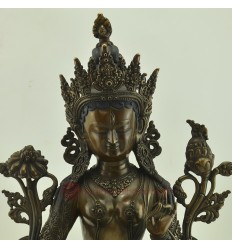 Fine Quality 20" White Tara / Dolkar Oxidized Copper Alloy Statue Patan, Nepal