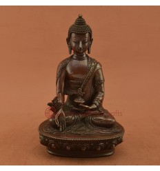 Oxidized Copper Alloy 8.25" Medicine Buddha / Menla Statue from Patan, Nepal