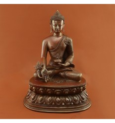 Oxidized Copper Alloy 12.5" Medicine Buddha / Menla Statue from Patan, Nepal