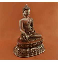 Oxidized Copper Alloy 12.5" Medicine Buddha / Menla Statue from Patan, Nepal