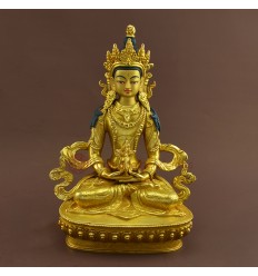 Gold Gilded 9" Aparmita / Amitayus / Tsepame Copper Hand Carved Gold Face Painted Statue Patan