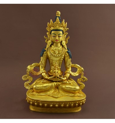 Gold Gilded 9" Aparmita / Amitayus / Tsepame Copper Hand Carved Gold Face Painted Statue Patan
