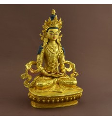 Gold Gilded 9" Aparmita / Amitayus / Tsepame Copper Hand Carved Gold Face Painted Statue Patan