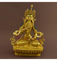 Hand Carved Painted 9" Vajrasattva / Dorjesempa Gold Gilded Copper Statue