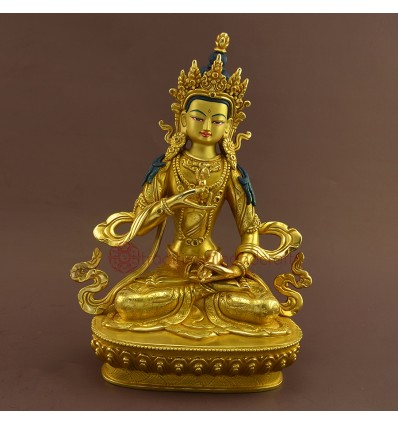 Hand Carved Painted 9" Vajrasattva / Dorjesempa Gold Gilded Copper Statue