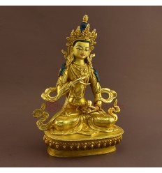 Hand Carved Painted 9" Vajrasattva / Dorjesempa Gold Gilded Copper Statue