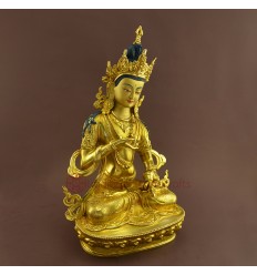 Hand Carved Face Painted 13" Vajrasattva / DorjeSempa Gold Gilded Copper Statue From Patan, Nepal.